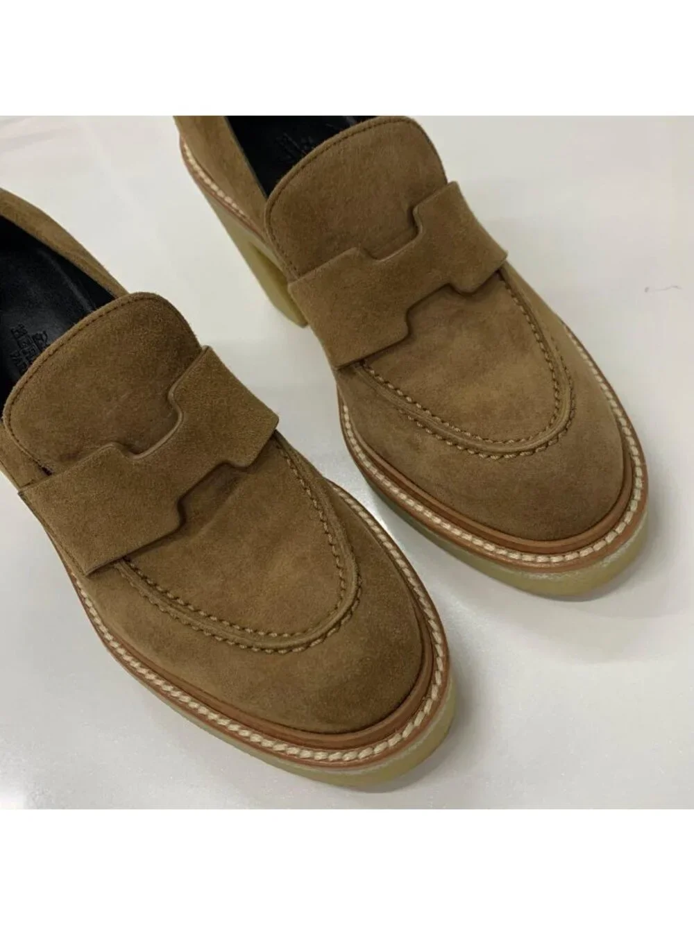 Hermes Didi Suede Heels Loafers Brown